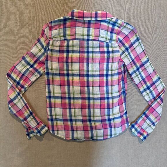 Abercrombie & Fitch Plaid Pink Y2K Linen Cotton Button Down Shirt Women’s Small - Picture 2 of 6